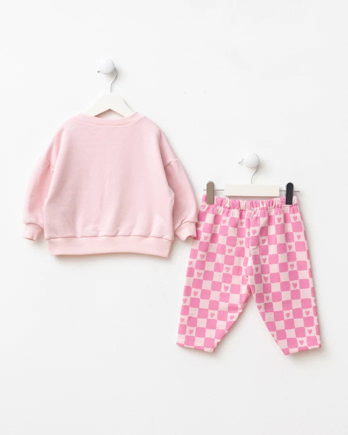Girls hearts Sweatshirt & checkered pants Set