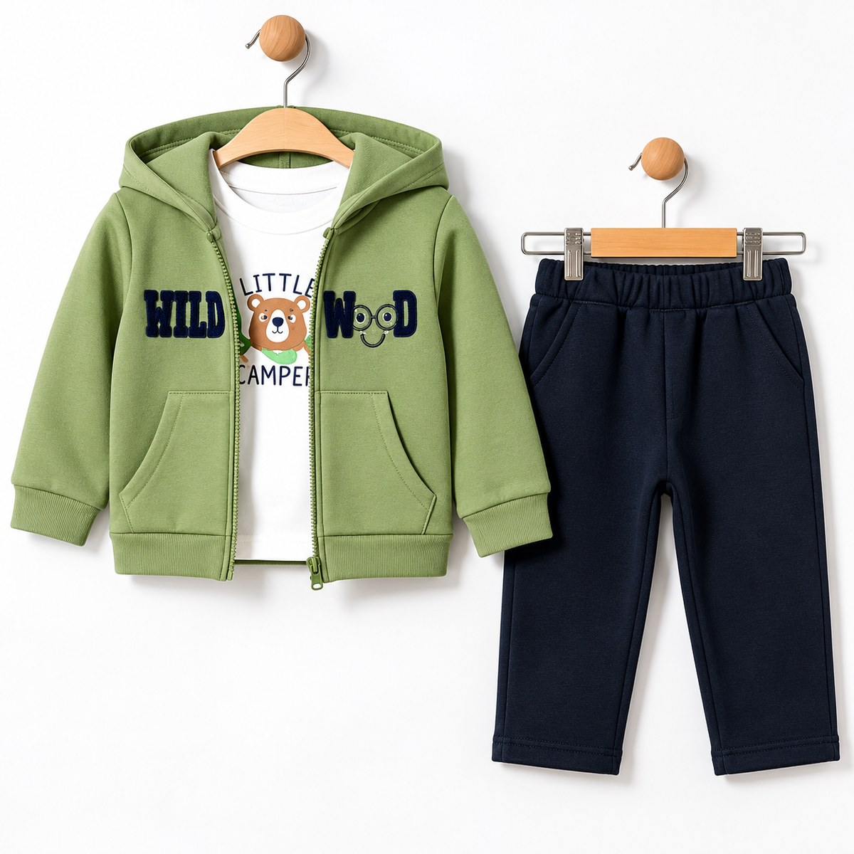 3 piece fleece set- hello wood