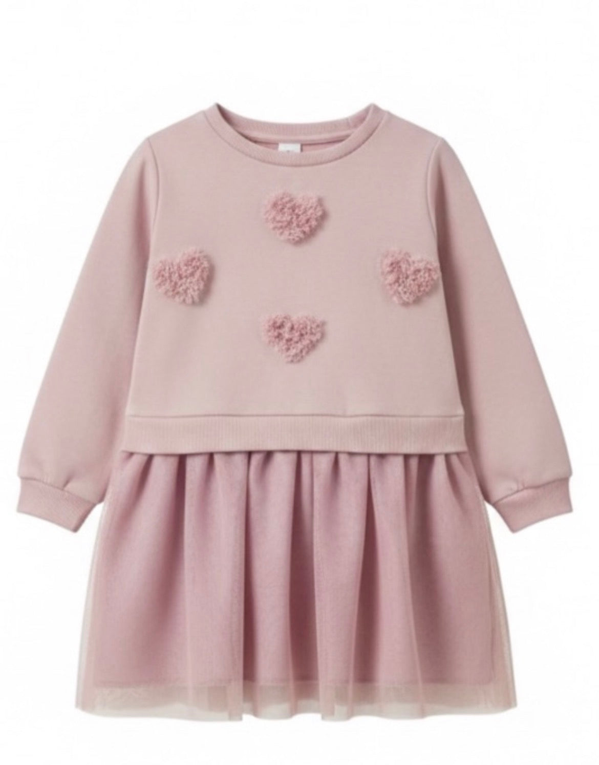 Pink Heart fleece Sweatshirt Dress with Tulle Skirt