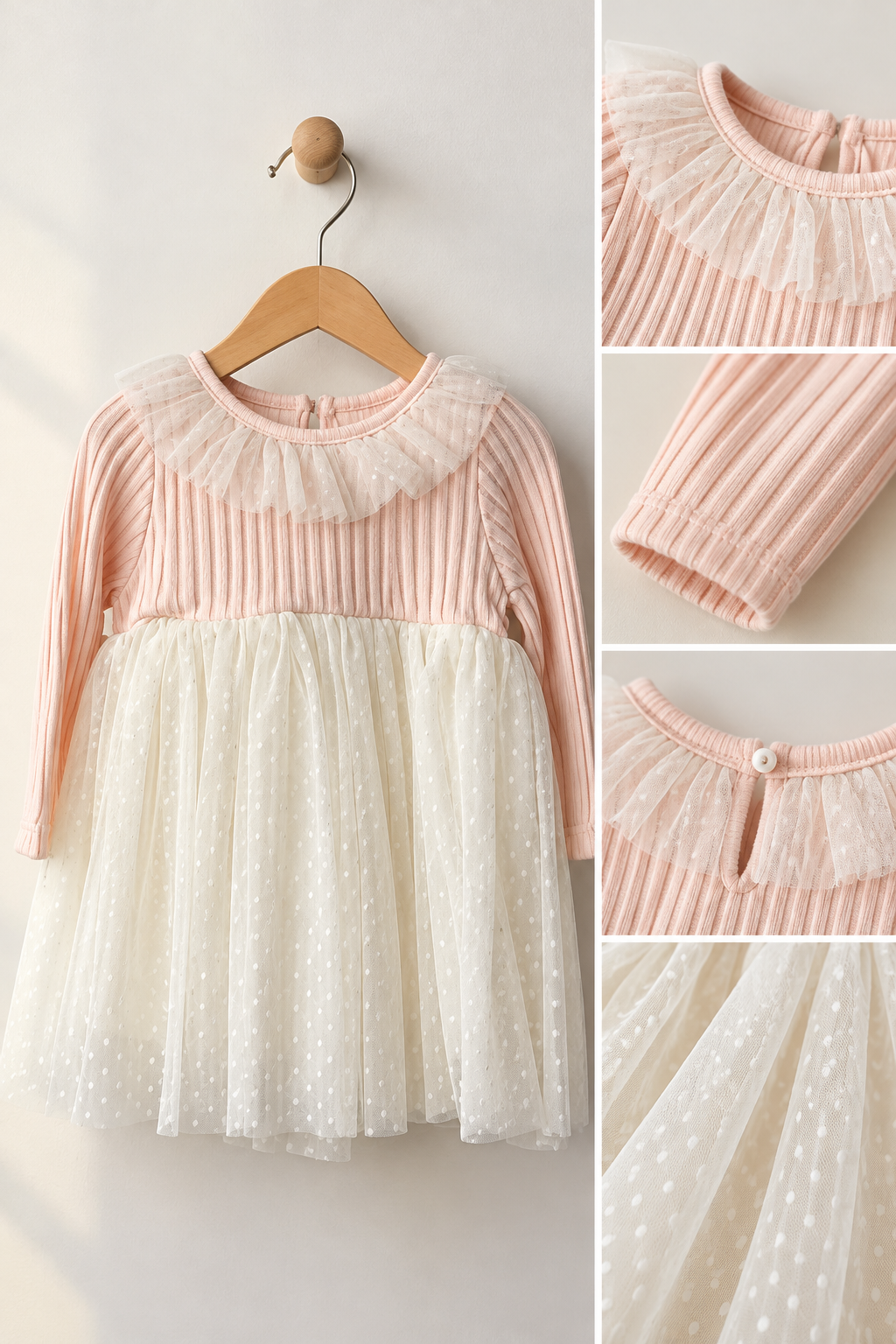 Baby Girl Pink Knitted Dress with Ivory Tulle Skirt