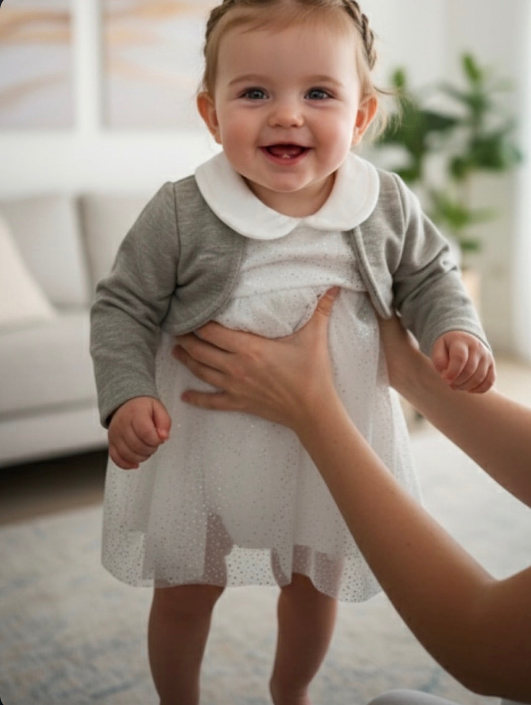 Baby Girl White Tulle Dress with Grey Bolero