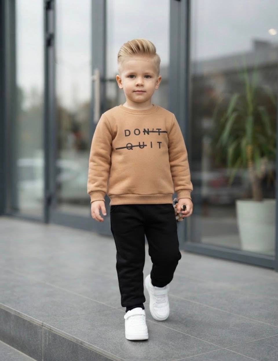 Dont quit - Do it. Camel brown fleece set & black joggers