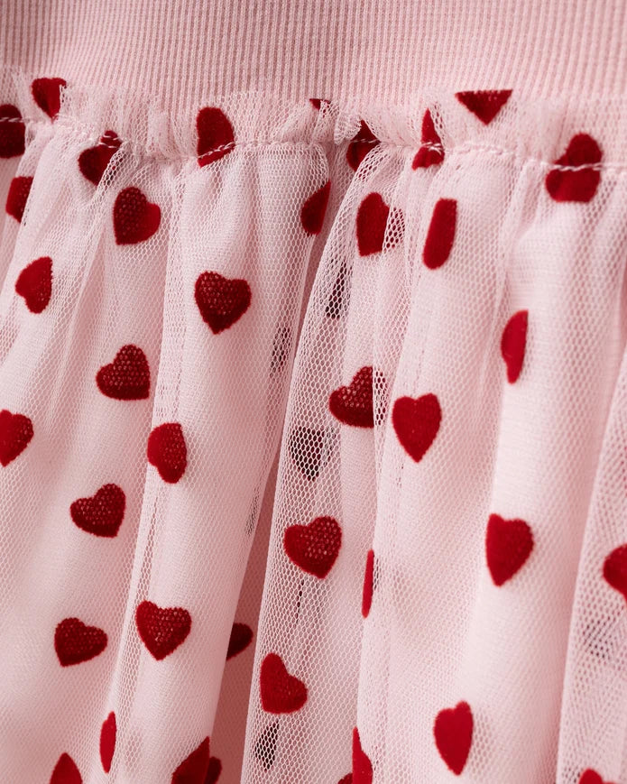 Girl's Dress Tulle with hearts Detail and Hair Clip