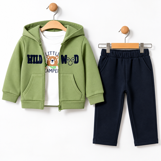 3 piece fleece set- hello wood