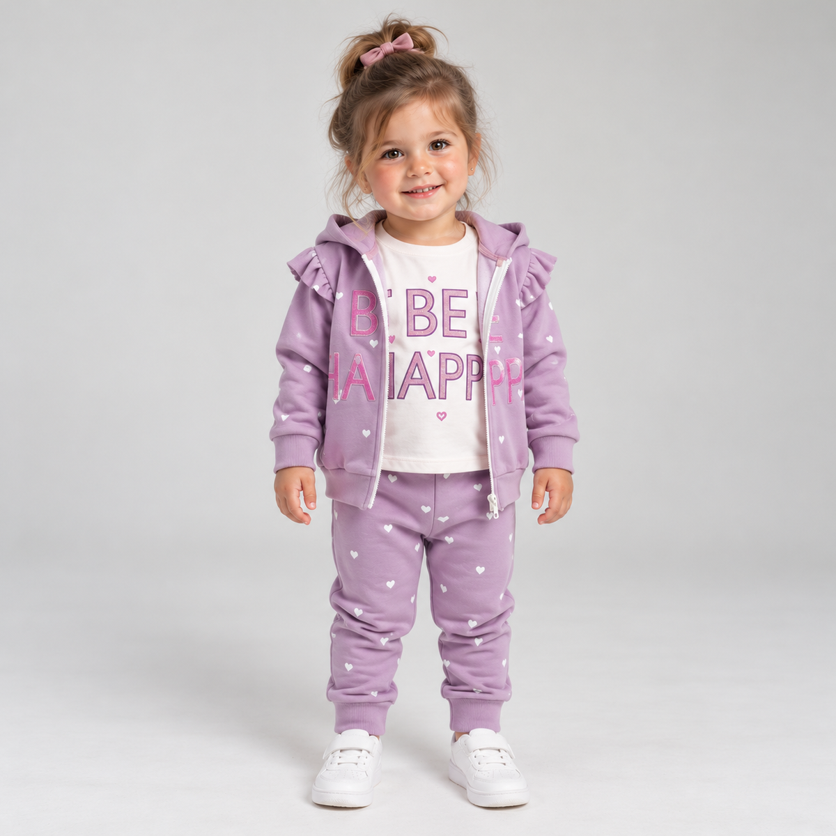 3 pieces cotton set- Be Happy - purple
