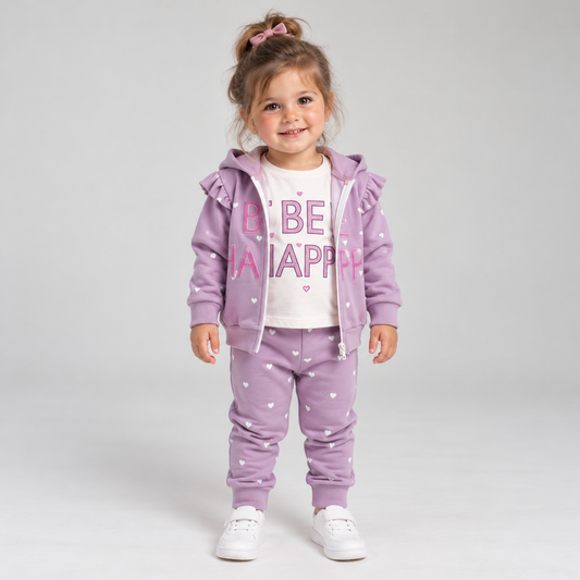 3 pieces cotton set- Be Happy - purple