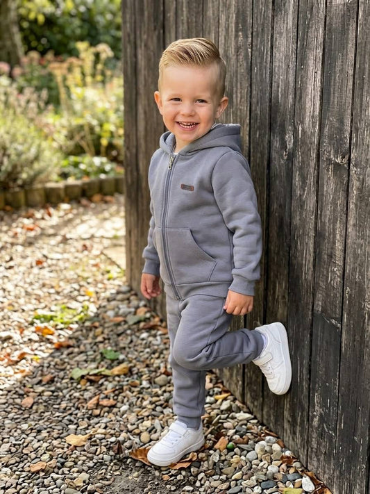 Fleece Hooded Tracksuit Set – 2 Pieces - Grey