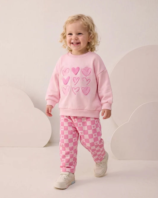 Girls hearts Sweatshirt & checkered pants Set