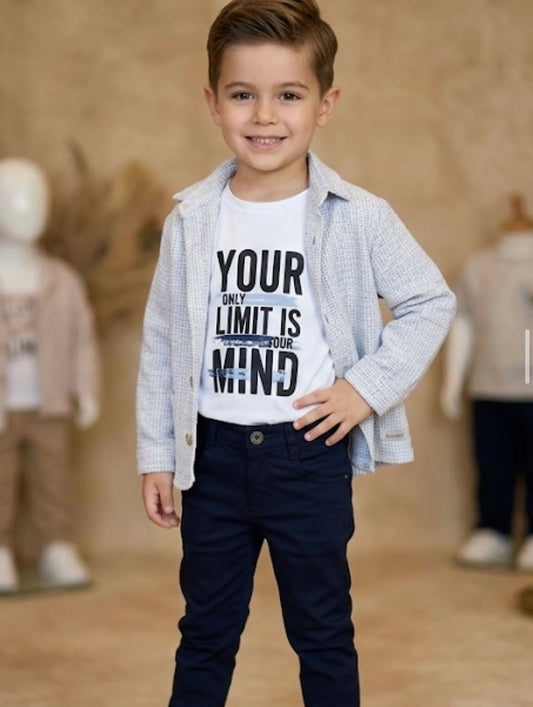 Boys’ Smart Casual 3-Piece Outfit Set – Light Blue & Navy