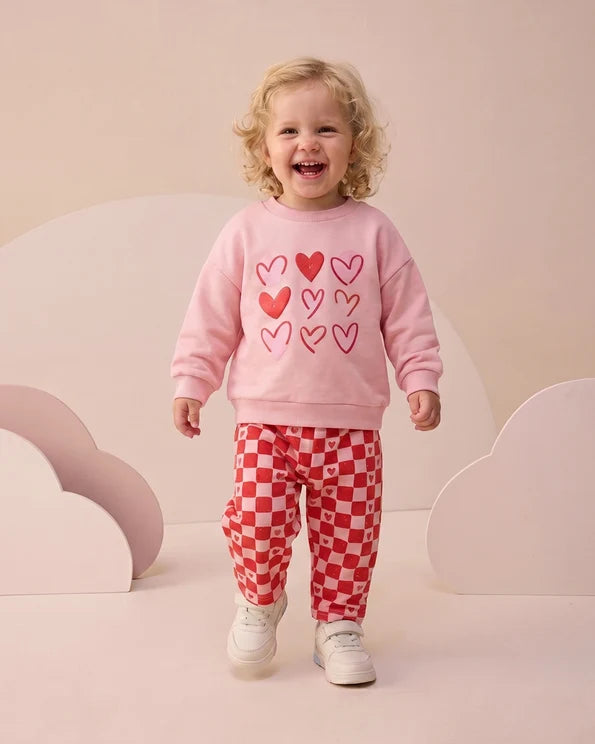 Girls hearts Sweatshirt & checkered pants Set