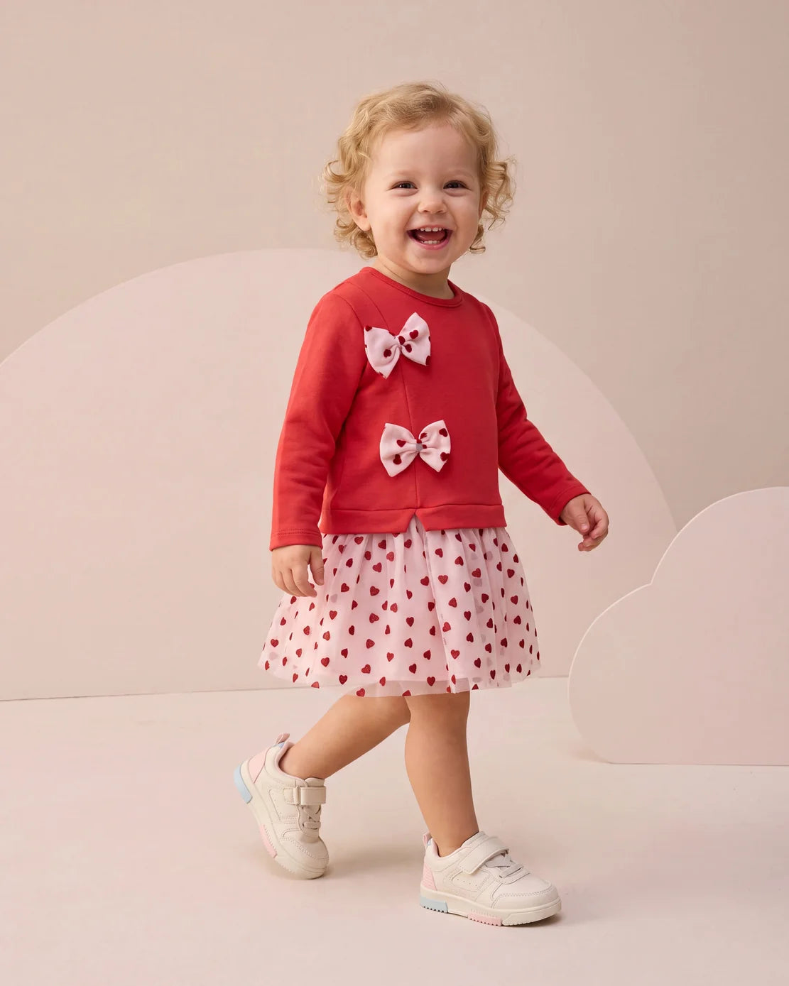 Girls Red Bow & Heart Tulle Dress