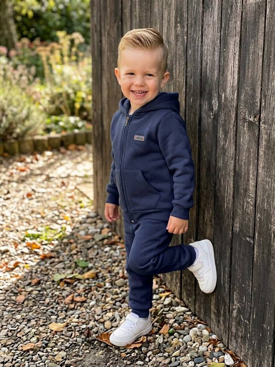 Fleece Hooded Tracksuit Set – 2 Pieces - Navy