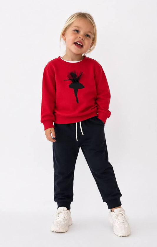 Girls Red Ballerina Cotton Set – Red & Black