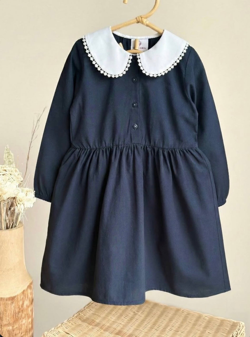 Navy dress with white collar