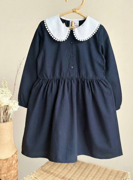 Navy dress with white collar