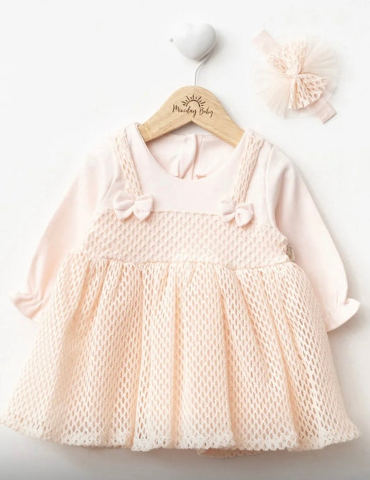 Pink Lace Dress Set with Headband