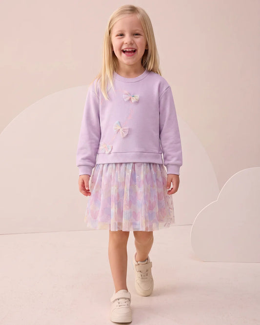 Girls Bow & Heart Tulle Dress