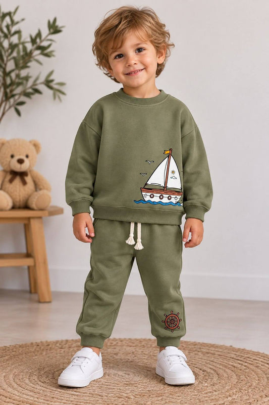 Sailor Sweatshirt & Jogger Cotton Set - Olive