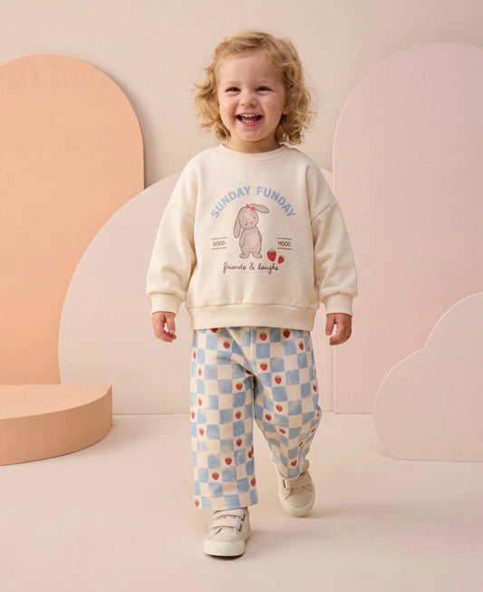 Sunday Funday Bunny Sweatshirt & Checkered Pants Set