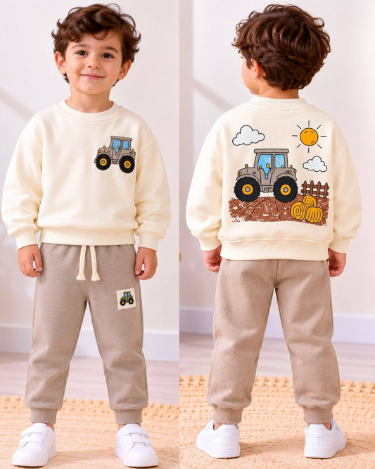Tractor print - Cotton set-beige
