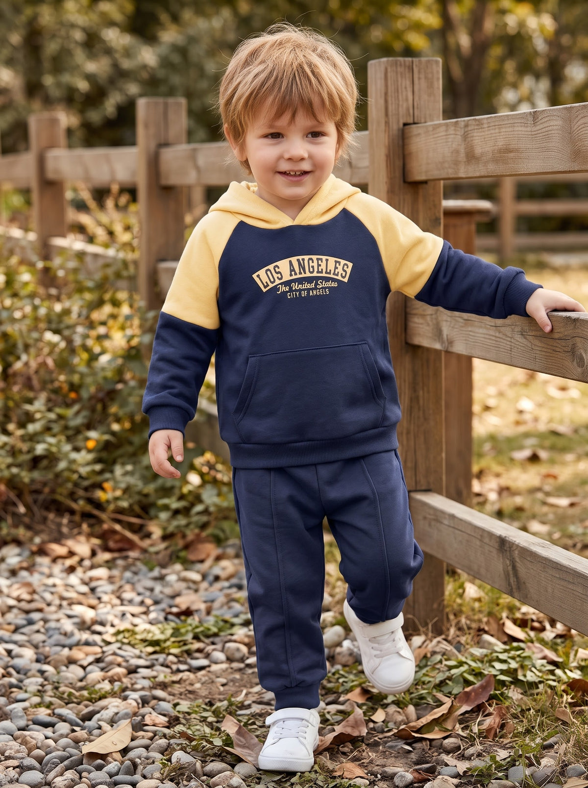 "Los Angeles" Colorblock Hoodie & Jogger Set – Navy & Yellow